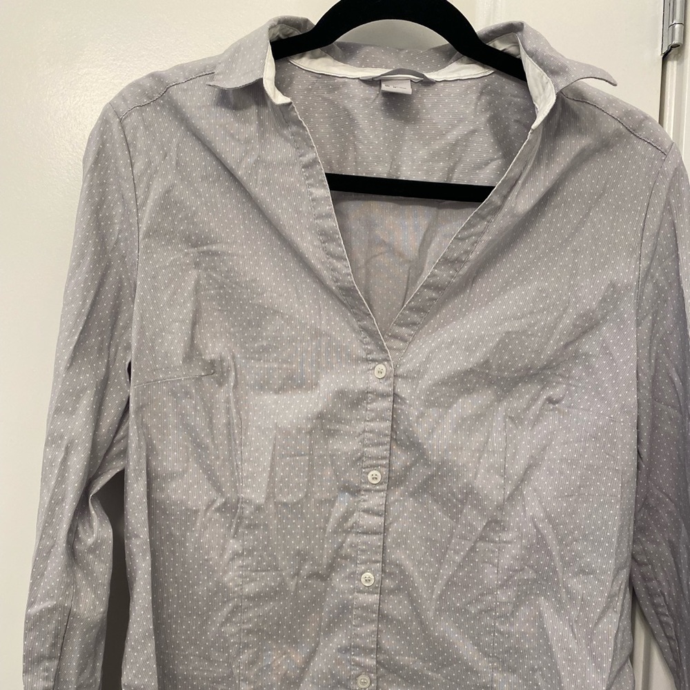 HM Grey and white polka dot shirt